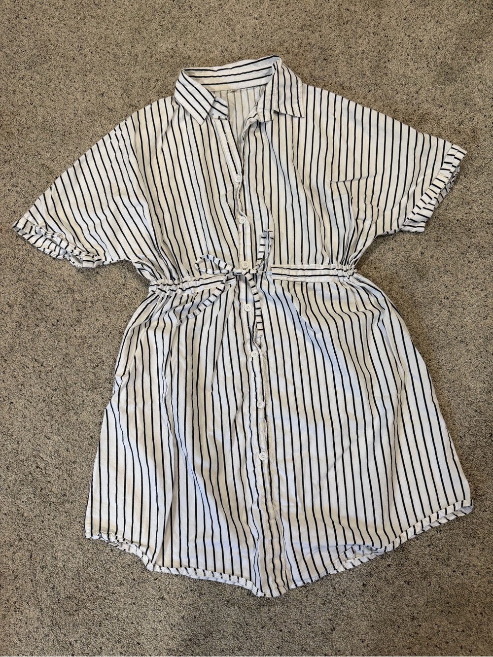 Striped Button-Front Shirt Dress - White & Black